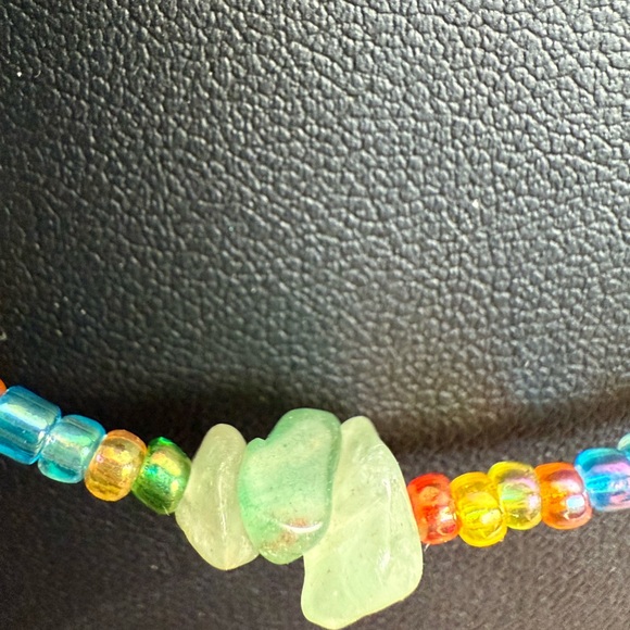 Multicolor and Pearl Boho Beachy Beaded Necklace with Green Accents - Picture 9 of 10